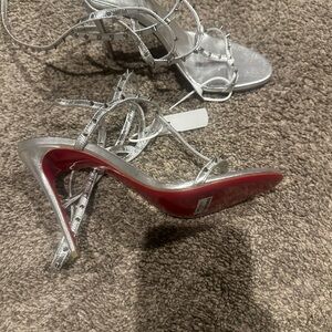 Christian Louboutin Silver and Red Heels with Elegant Design